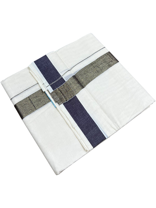 Southloom Kerala Pure Cotton Double Mundu with Dark Purple Border (South Indian Dhoti)