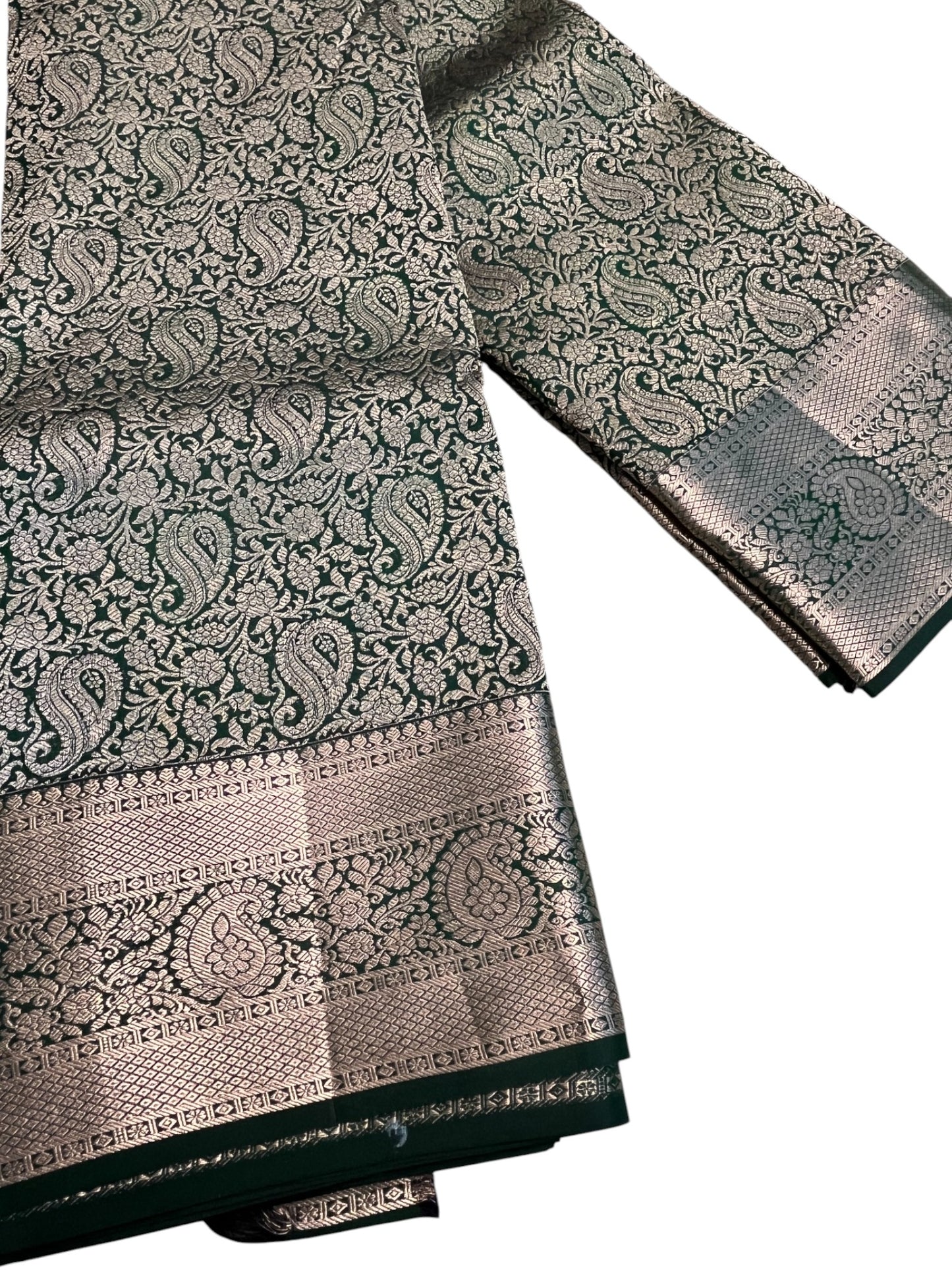Southloom Premium Handloom Bridal Kanchipuram Silk Saree with Korvai Work (Green)
