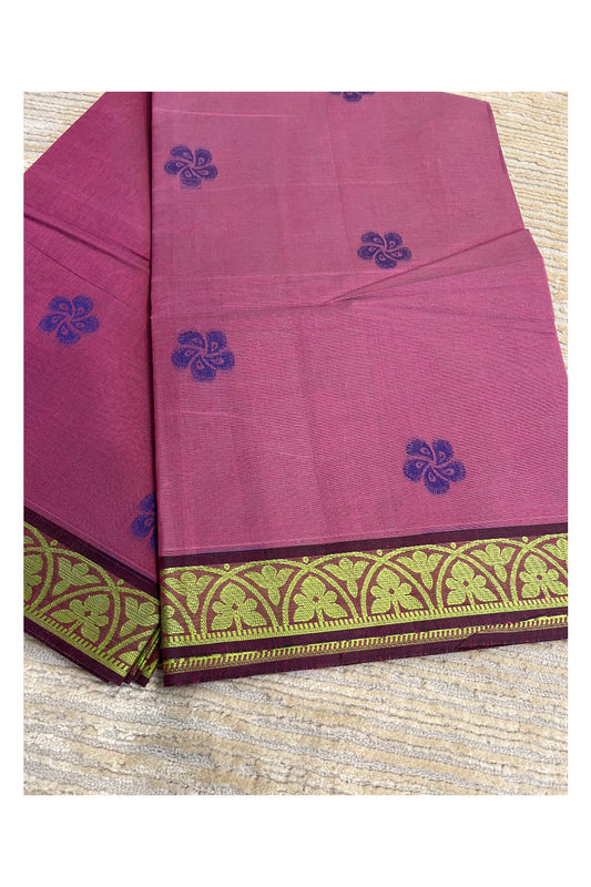 Southloom Kerala Cotton Saree with Floral Woven Works Across Body in Magenta