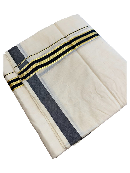 Southloom Pure Cotton Double Mundu With Gold Kasavu & Black Border (South Indian Kerala Dhoti)