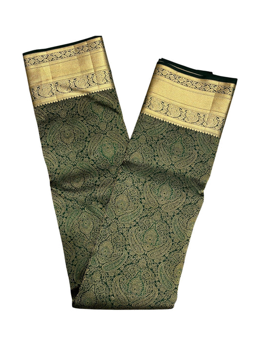 Southloom Pure Handloom Bridal Kanchipuram Silk Saree with Korvai Work (Green)