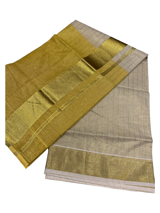 Southloom Kerala Tissue Kasavu Lines Yellow Saree