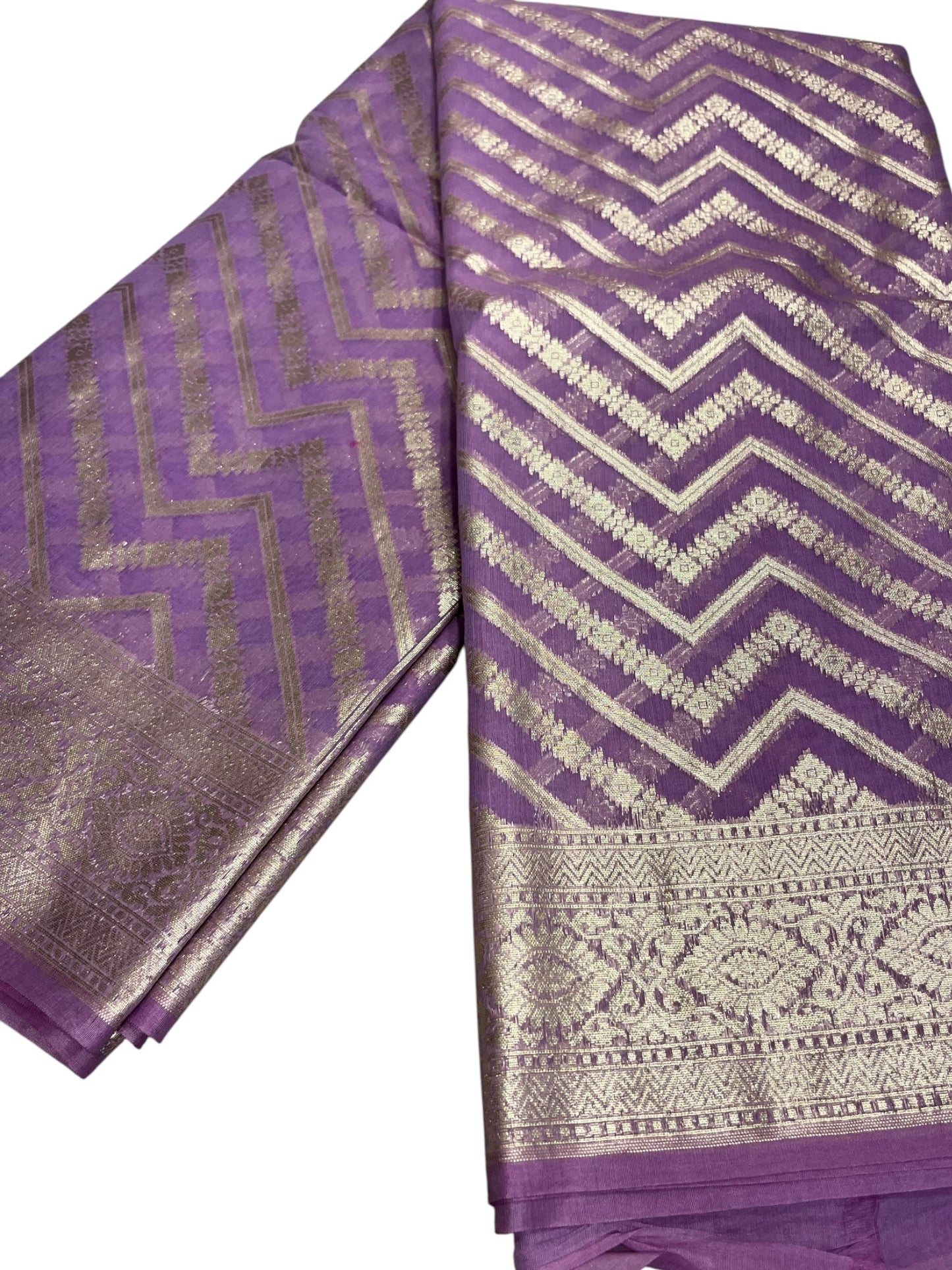 Southloom Cotton Banarasi Silk Saree with Woven Work on Body and Borders (Lavender)