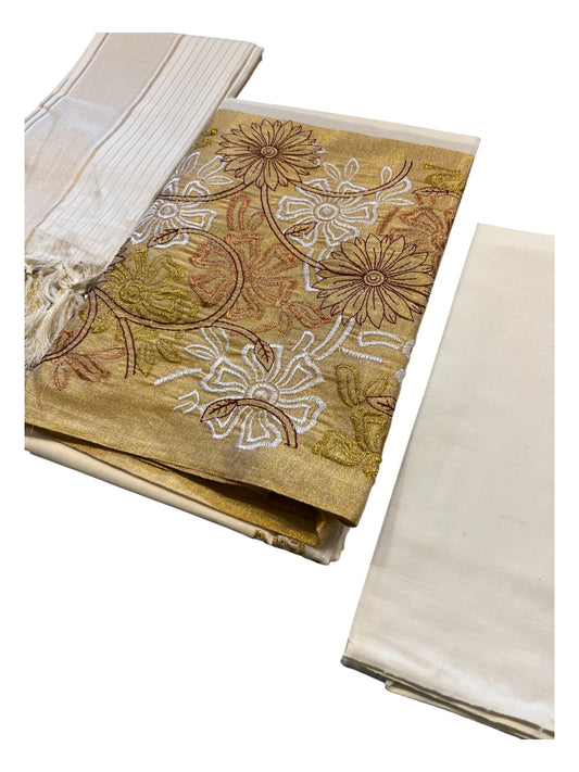 Southloom™ Cotton Churidar Salwar Suit Material with Maroon Embroidery Work (include Lines Shawl / Dupatta)