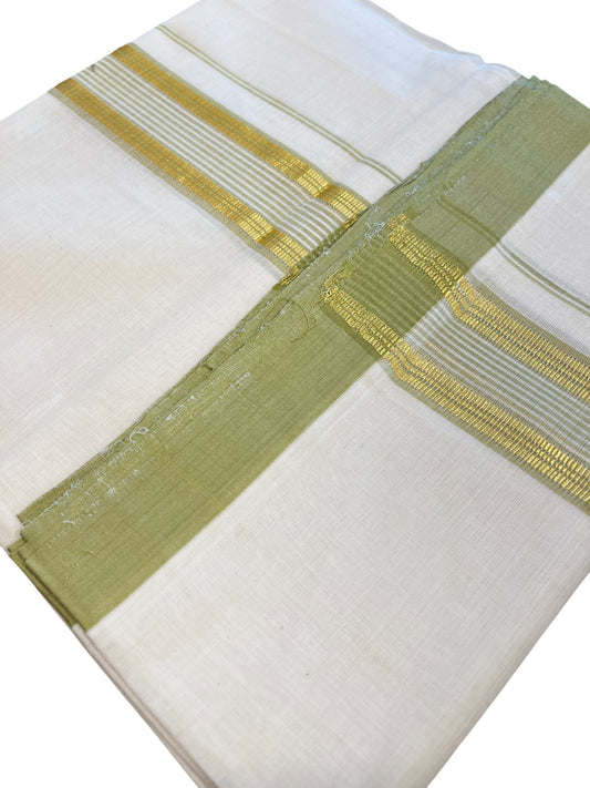 Southloom Premium Handloom Cotton Double Mundu with Gold and Green Border