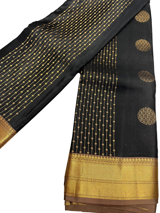 Southloom Pure Handloom Kanchipuram Silk Saree with Butta Work (Black & Brown)