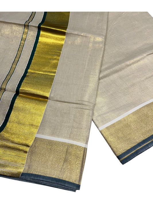 Southloom Kerala Tissue Kasavu Plain Saree With Green Border