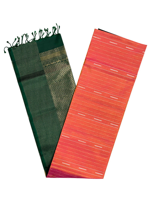 Southloom Pure Handloom Bridal Kanchipuram Silk Saree with Korvai Work (Orange & Green)