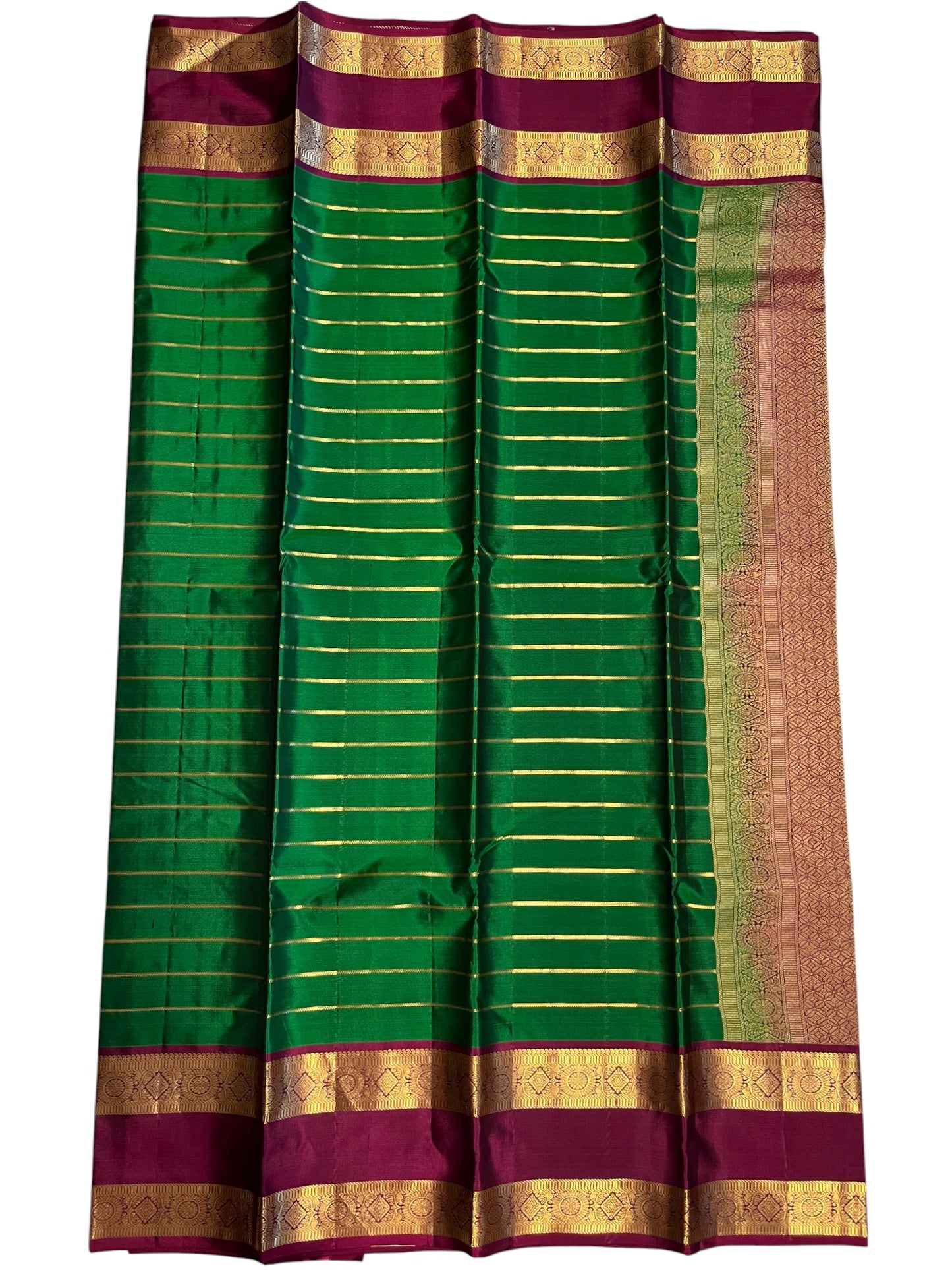 Southloom Pure Handloom Bridal Kanchipuram Silk Saree with Korvai Work (Green &Maroon)