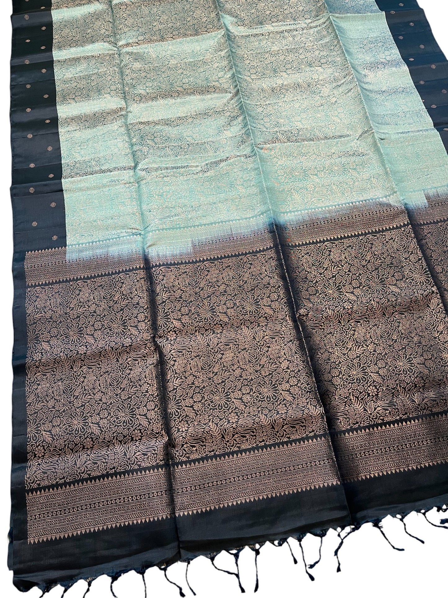 Southloom Pure Handloom Bridal Kanchipuram Silk Saree with Korvai Work (Green & Blue)