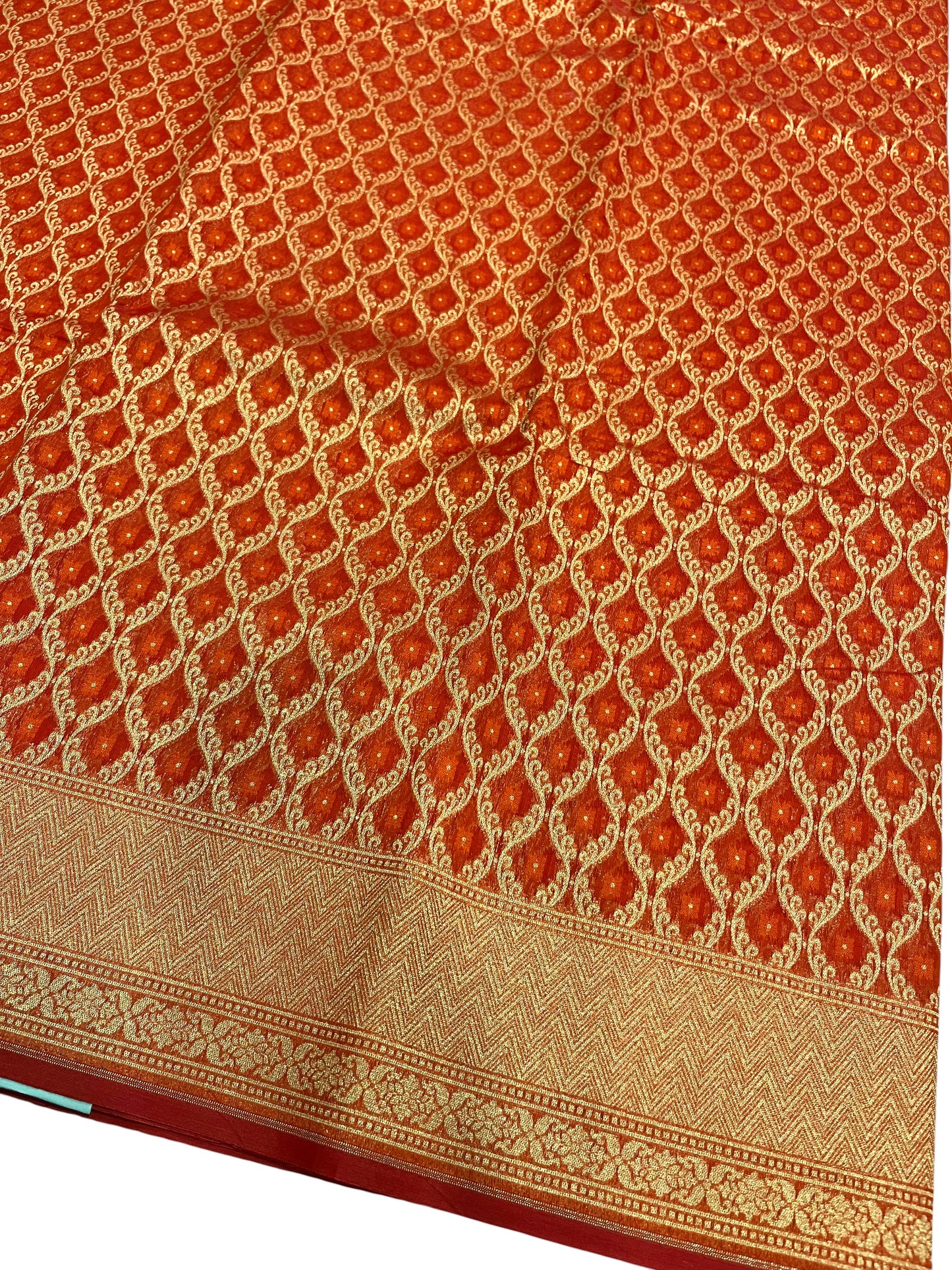 Southloom Cotton Banarasi Silk Saree with Woven Work on Body and Borders (Red & Orange)