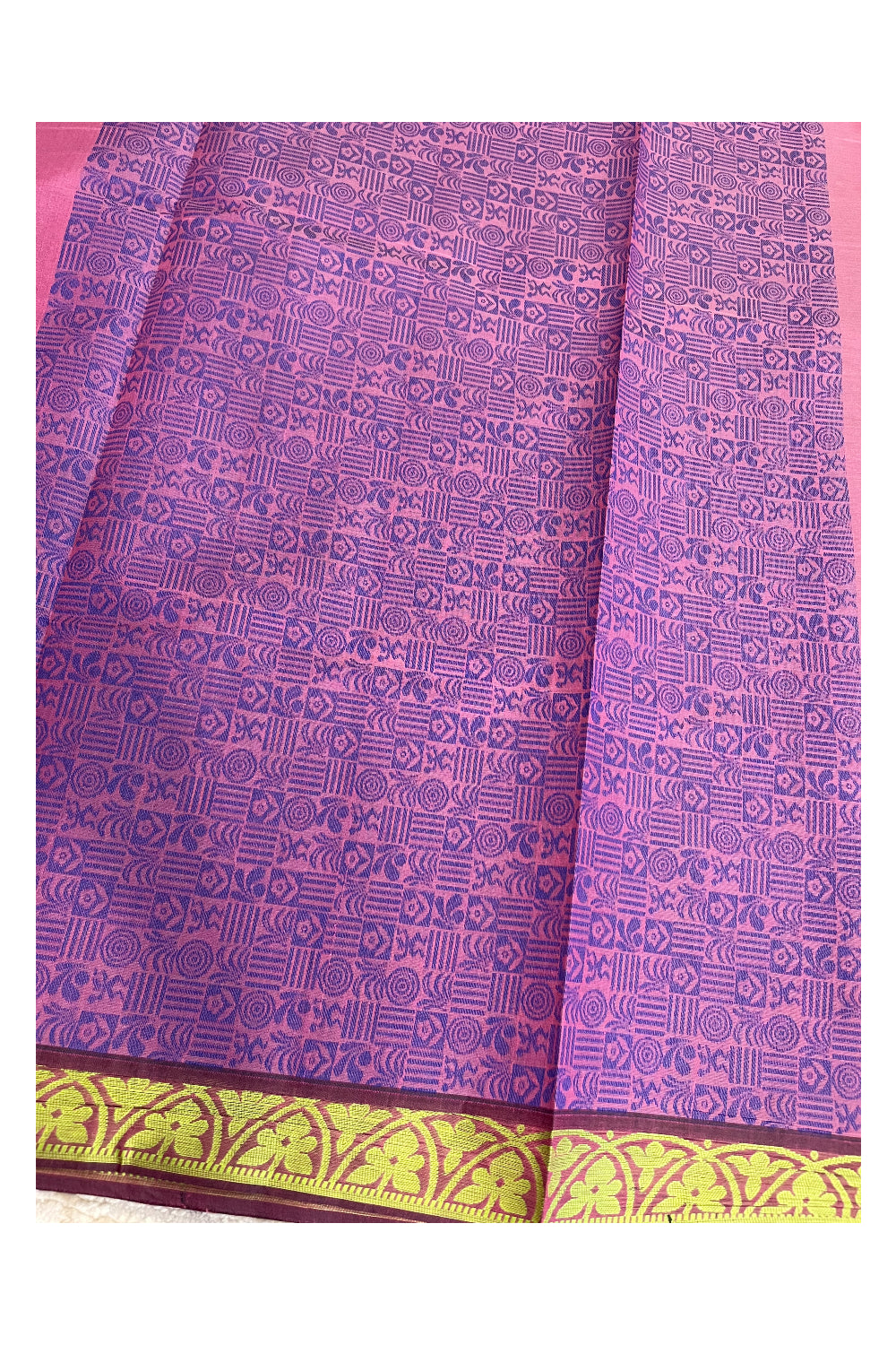 Southloom Kerala Cotton Saree with Floral Woven Works Across Body in Magenta