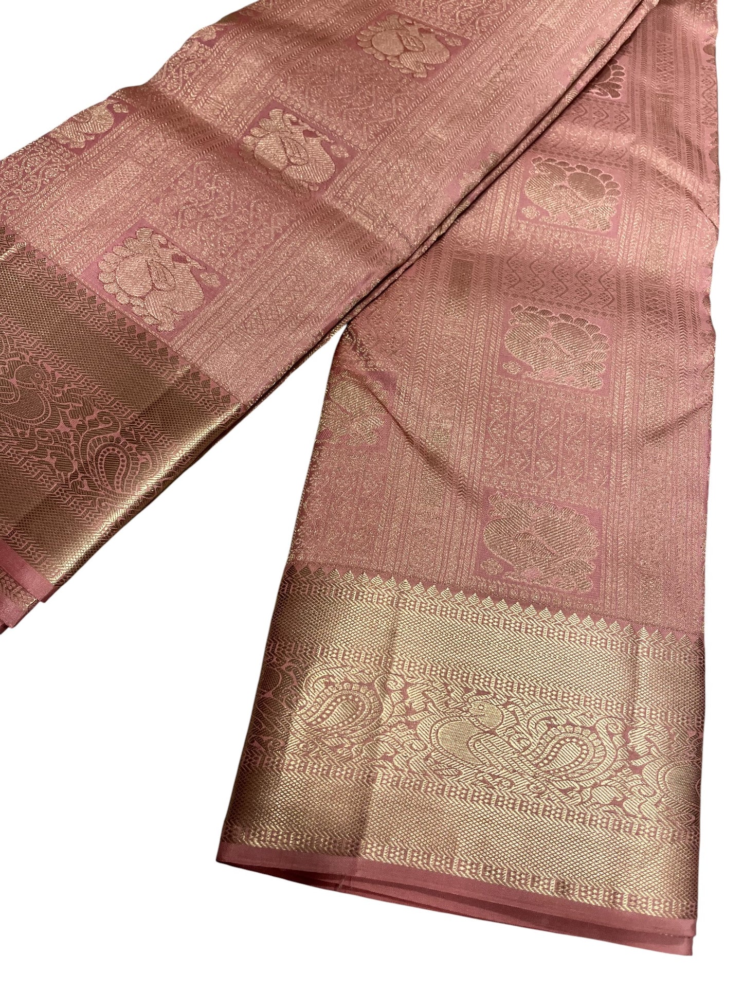 Southloom Pure Handloom Bridal Kanchipuram Silk Saree with Korvai Work (Peach)