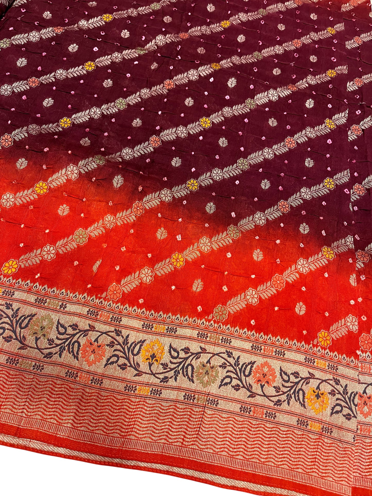 Southloom Pure Banarasi Silk Saree with Woven Work on Body and Borders (Orange & Brown)