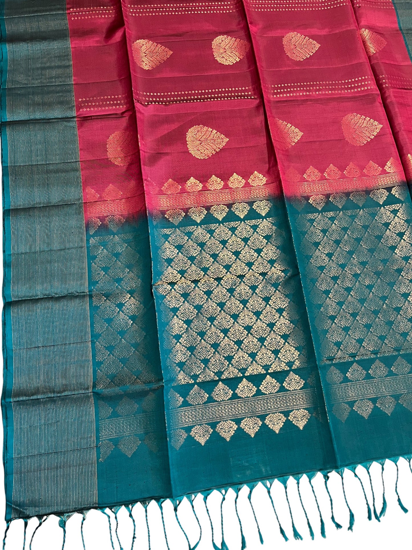 Southloom Pure Handloom Kanchipuram Silk Saree with Butta Work (Maroon & Blue)