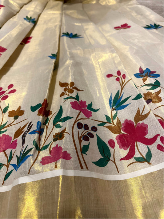 Southloom Semi Stitched Tissue Dhavani Set with Pavada and Green Blouse Piece