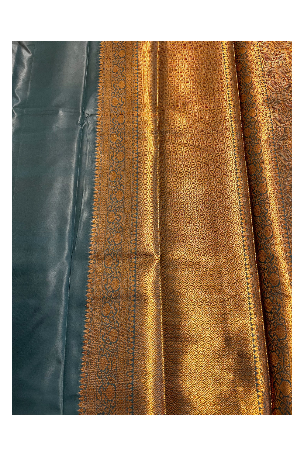 Southloom Banarasi Silk Brocade Bridal Saree WIth Woven Borders And Blouse Piece in Gold and Blue