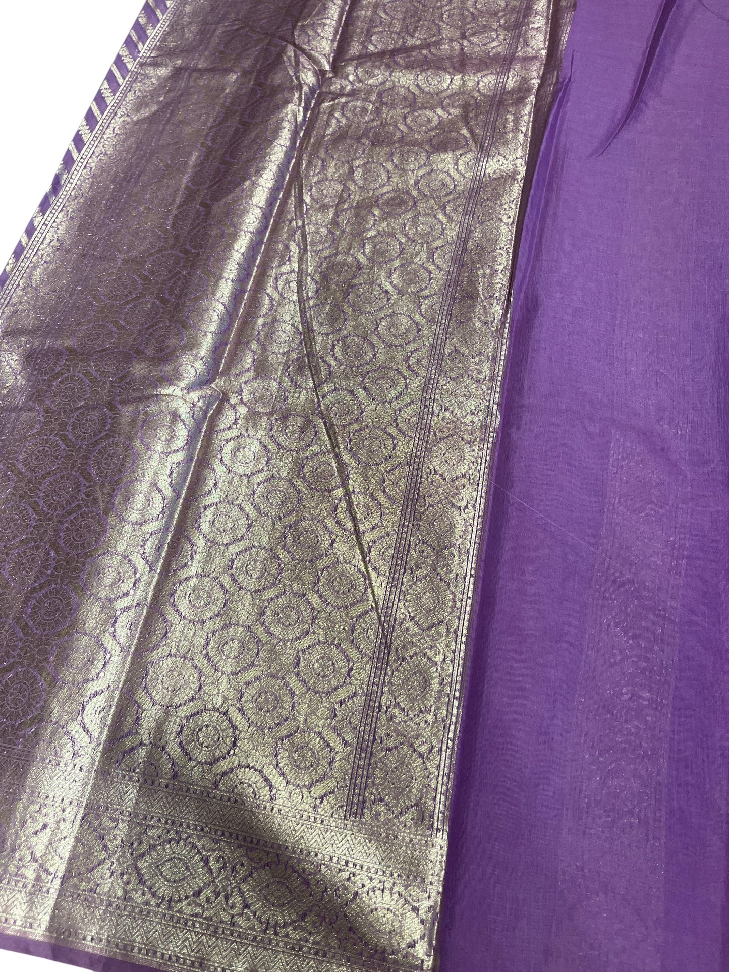 Southloom Cotton Banarasi Silk Saree with Woven Work on Body and Borders (Lavender)