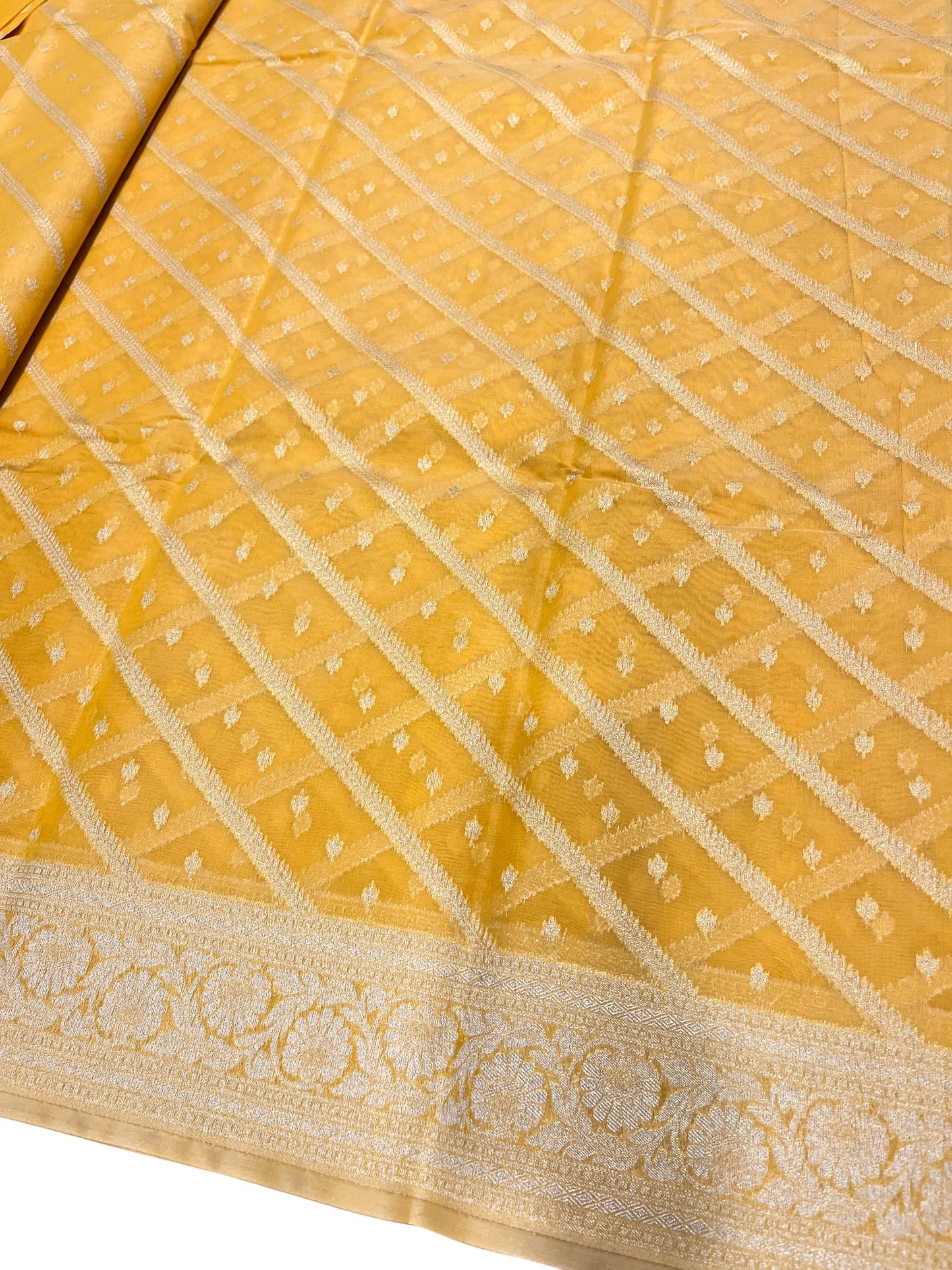 Southloom Cotton Banarasi Silk Saree with Woven Work on Body and Borders(Yellow)