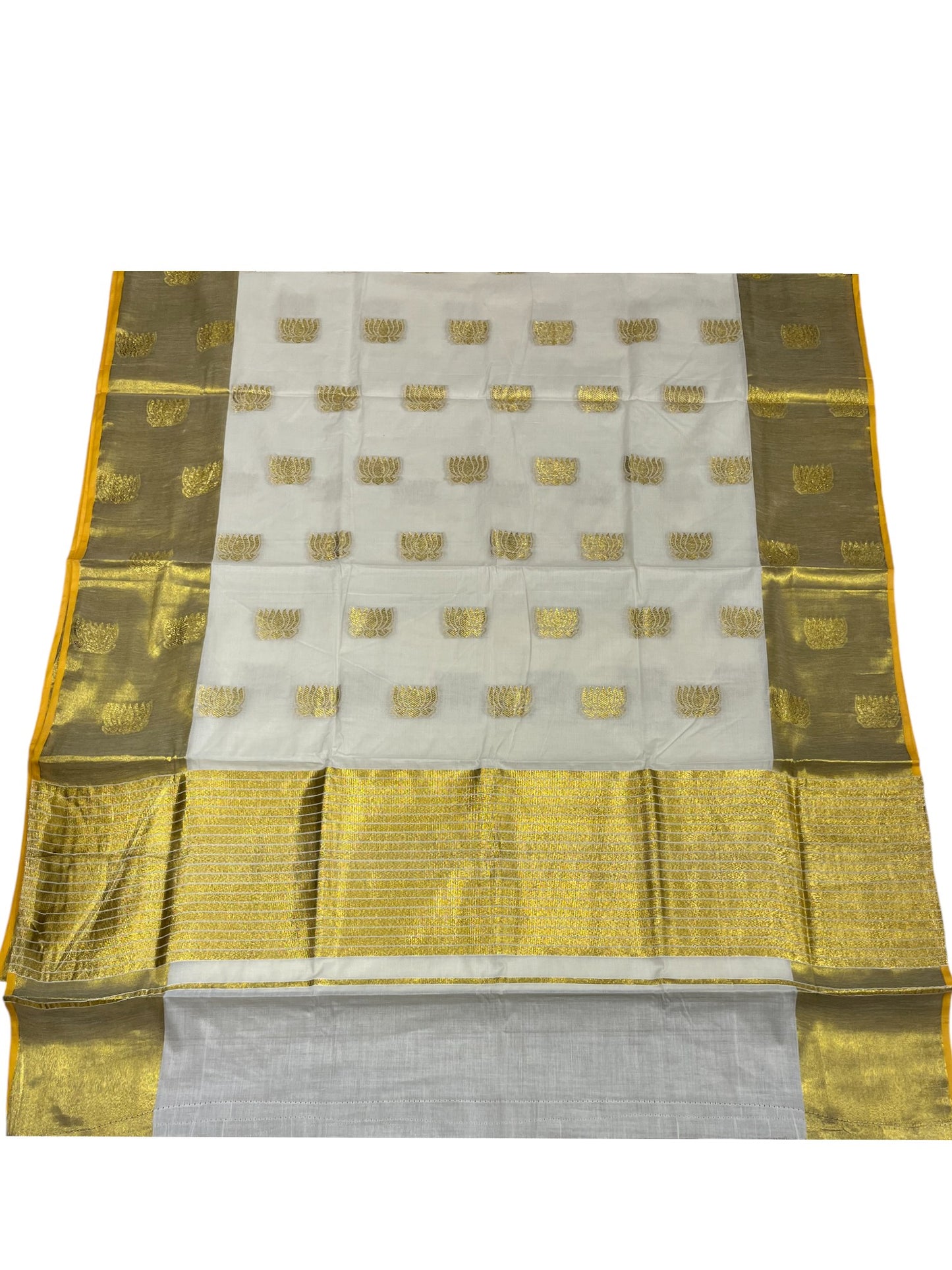 Southloom Kerala Cotton Kasavu Saree with Lotus Woven Work