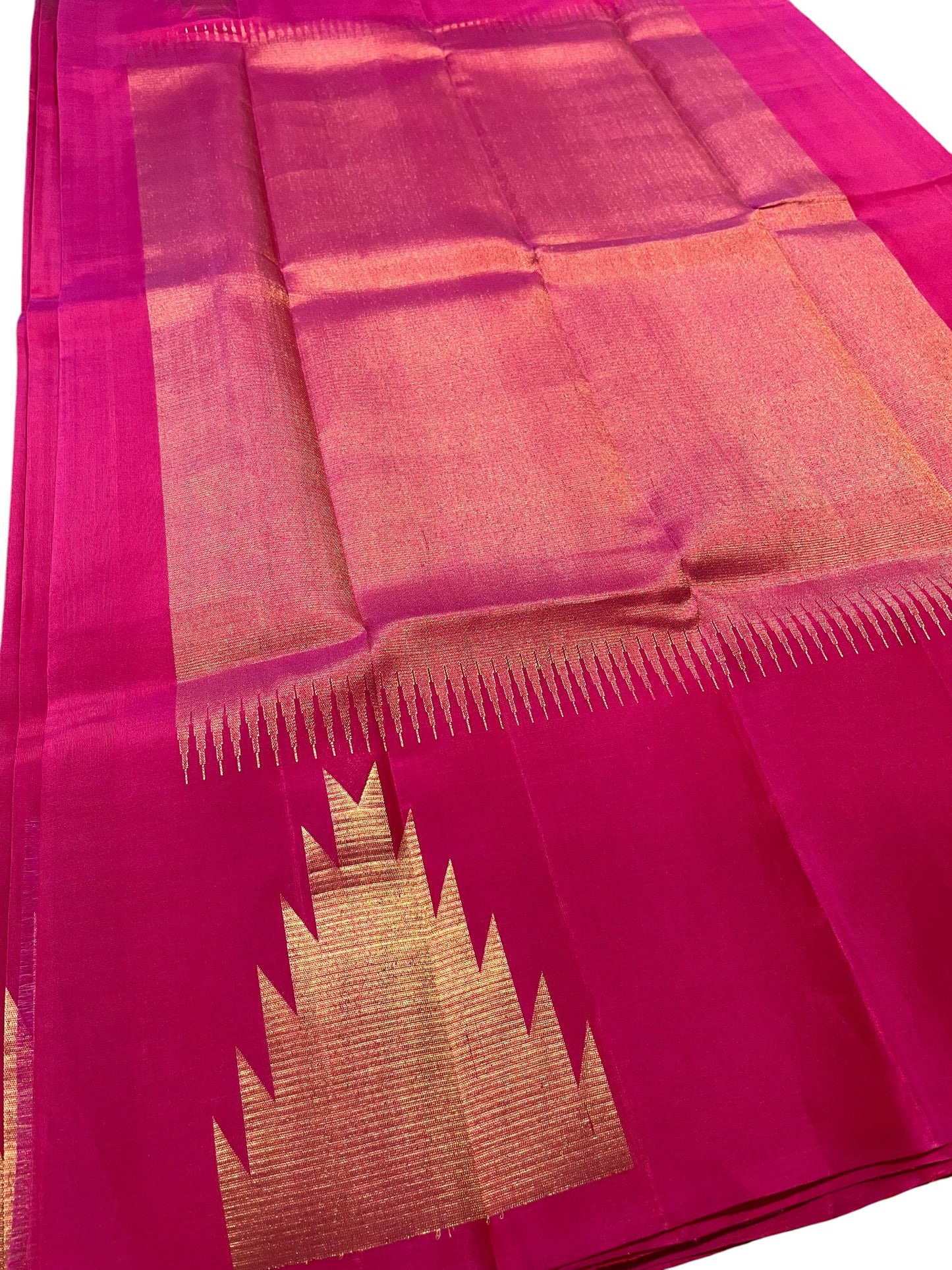 Southloom Pure Handloom Bridal Kanchipuram Silk Saree with Korvai Work(Magenta)