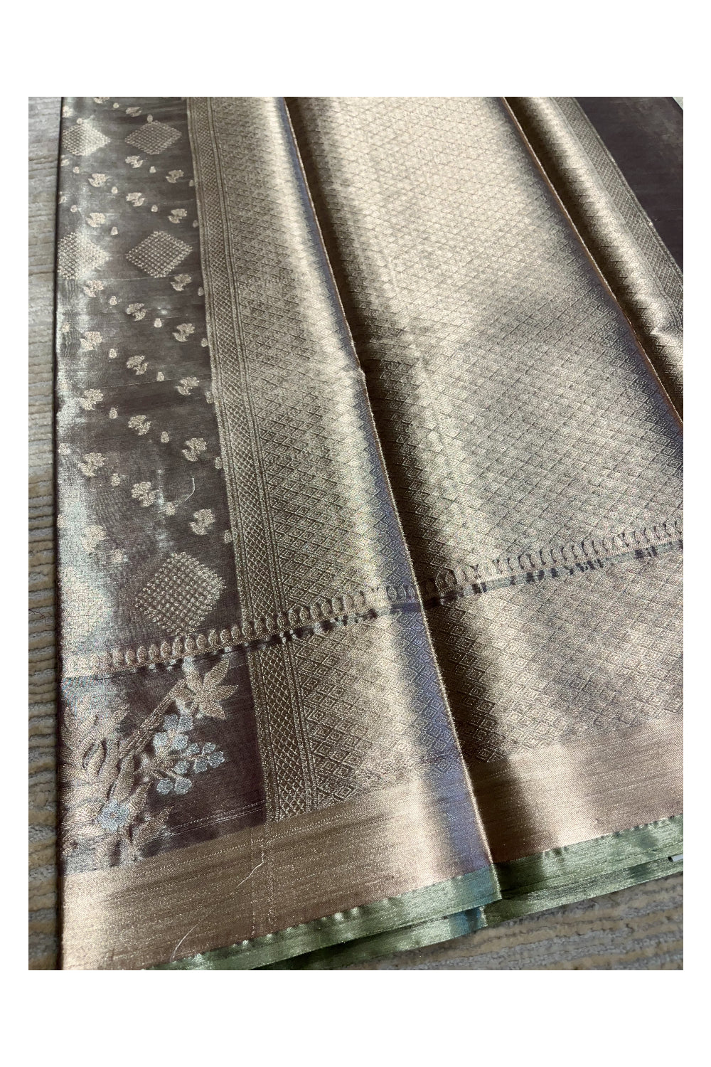 Southloom Tissue Silk Saree with Woven Work on Body and Borders (Silver &Gray)