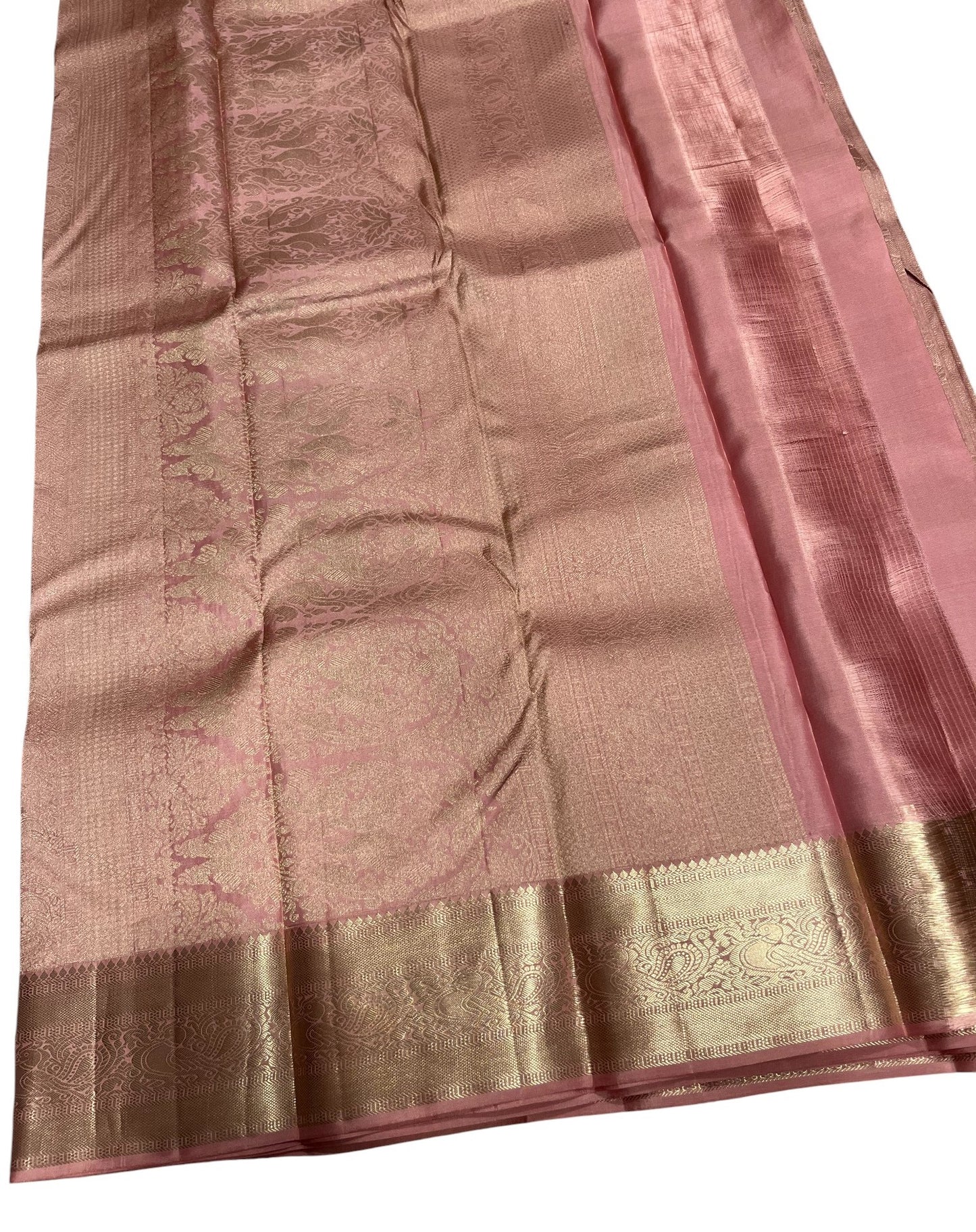 Southloom Pure Handloom Bridal Kanchipuram Silk Saree with Korvai Work (Peach)