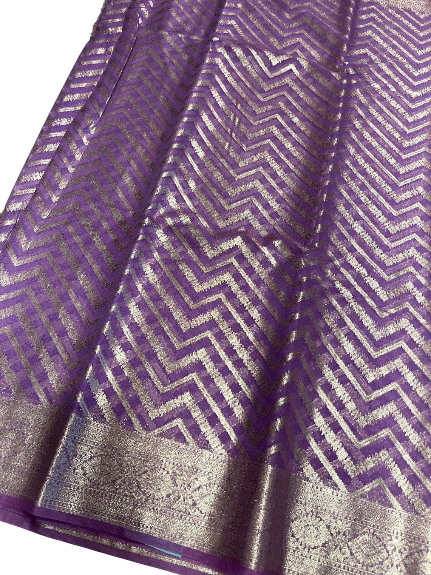 Southloom Cotton Banarasi Silk Saree with Woven Work on Body and Borders (Lavender)