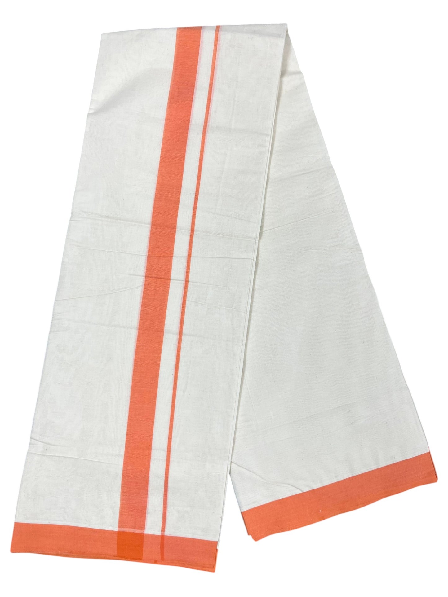 Southloom Kerala Pure Cotton Double Mundu with Orange Border (South Indian Kerala Dhoti)