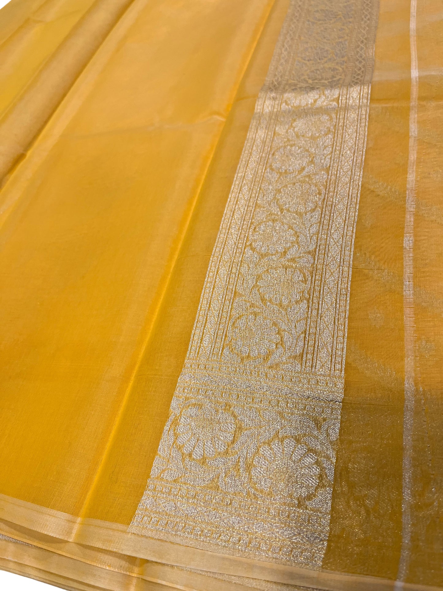 Southloom Cotton Banarasi Silk Saree with Woven Work on Body and Borders(Yellow)