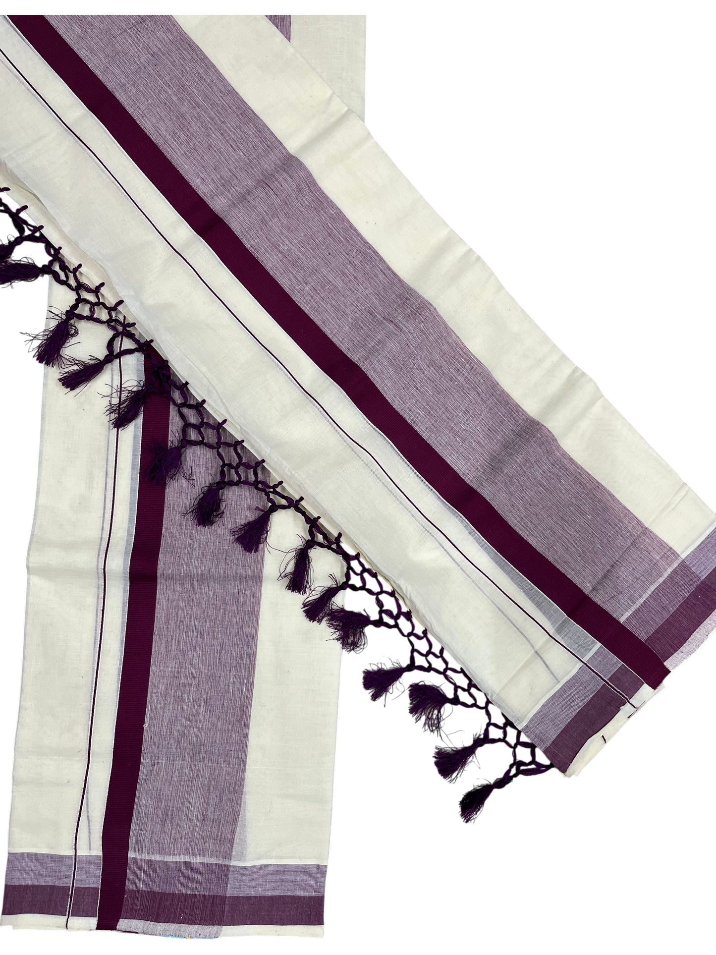 Southloom Kerala Cotton Mundum Neriyathum Single (Set Mundu) with Purple Border 2.80 Mtrs