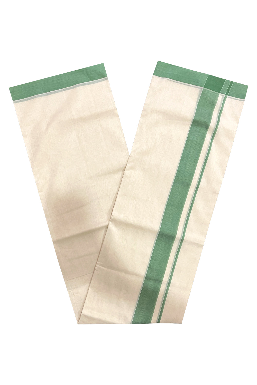 Southloom Premium Balaramapuram Unakkupaavu Handloom Mundu with 2 inch Green Border (South Indian Kerala Dhoti)