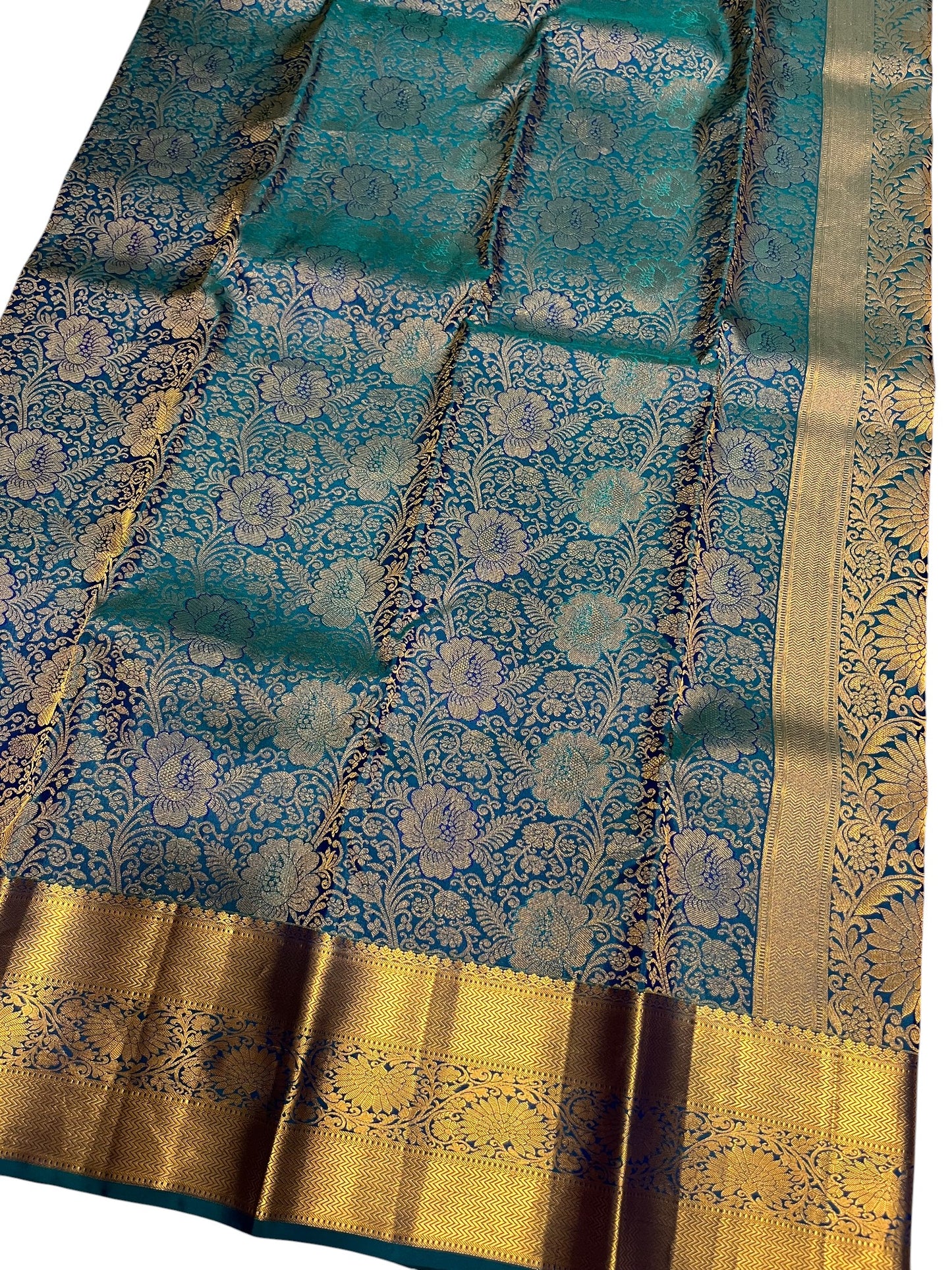 Southloom Pure Handloom Bridal Kanchipuram Silk Saree with Korvai Work (Blue)