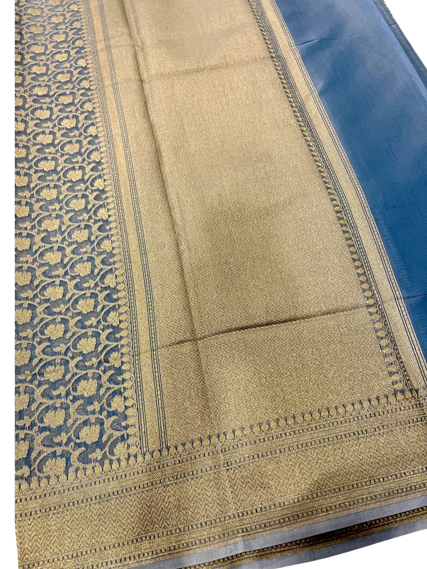 Southloom Cotton Banarasi Silk Saree with Woven Work on Body and Borders(Blue)