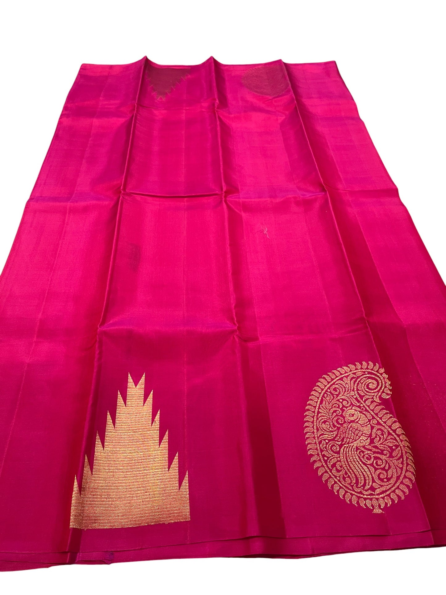 Southloom Pure Handloom Bridal Kanchipuram Silk Saree with Korvai Work(Magenta)