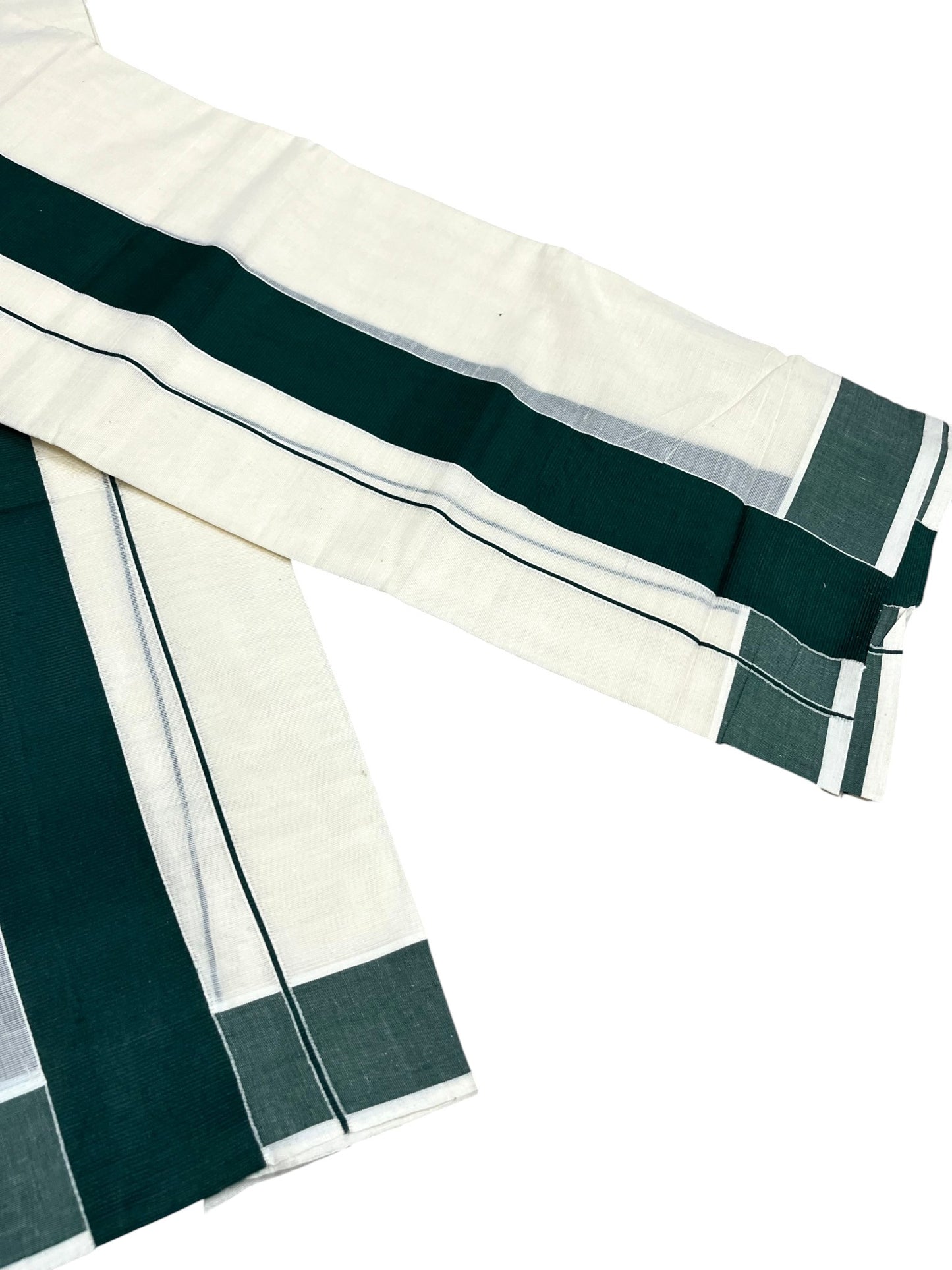 Southloom Kerala Cotton Mundum Neriyathum Single (Set Mundu) with Green Border 2.80 Mtrs