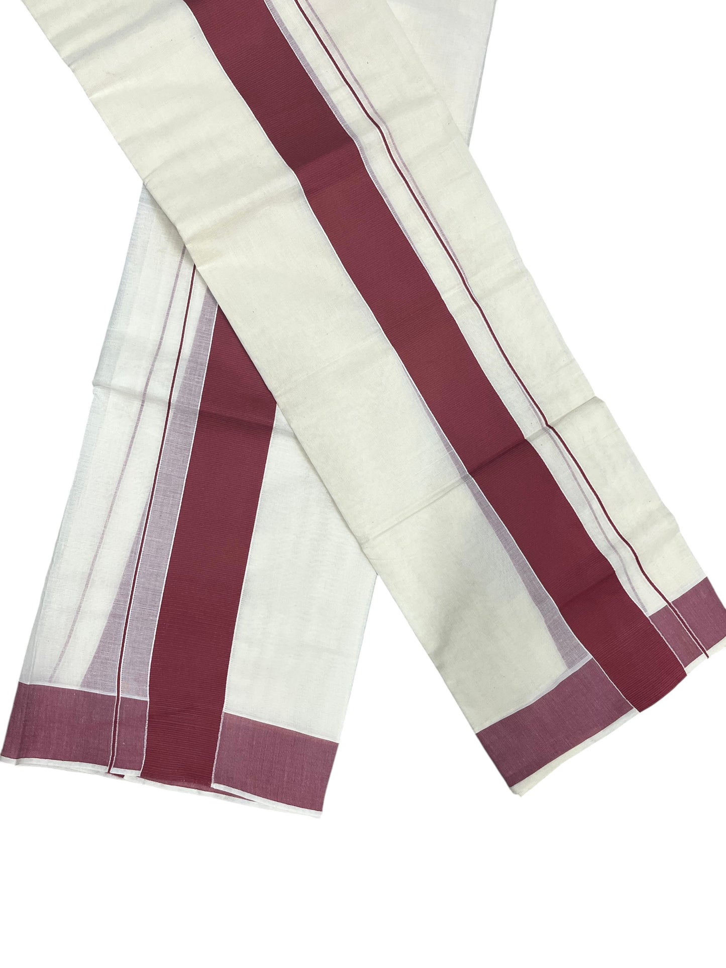 Southloom Kerala Cotton Set Mundu (Mundum Neriyathum) with Kasavu and Brick Red Border