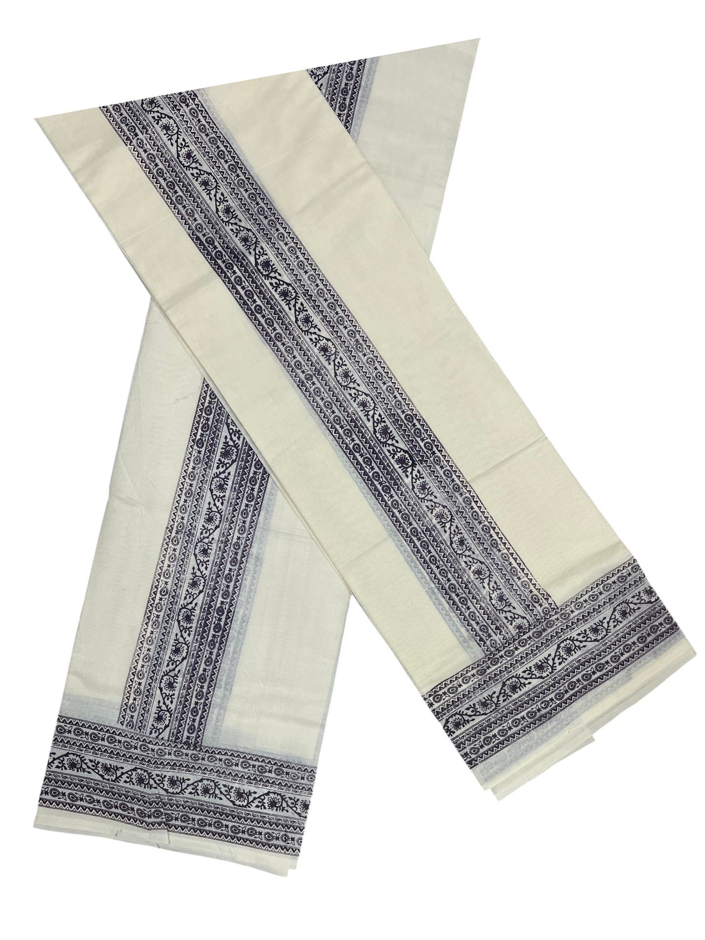 Southloom Gray Block Printed Set Mundu with Blouse Piece 2.80Mtrs