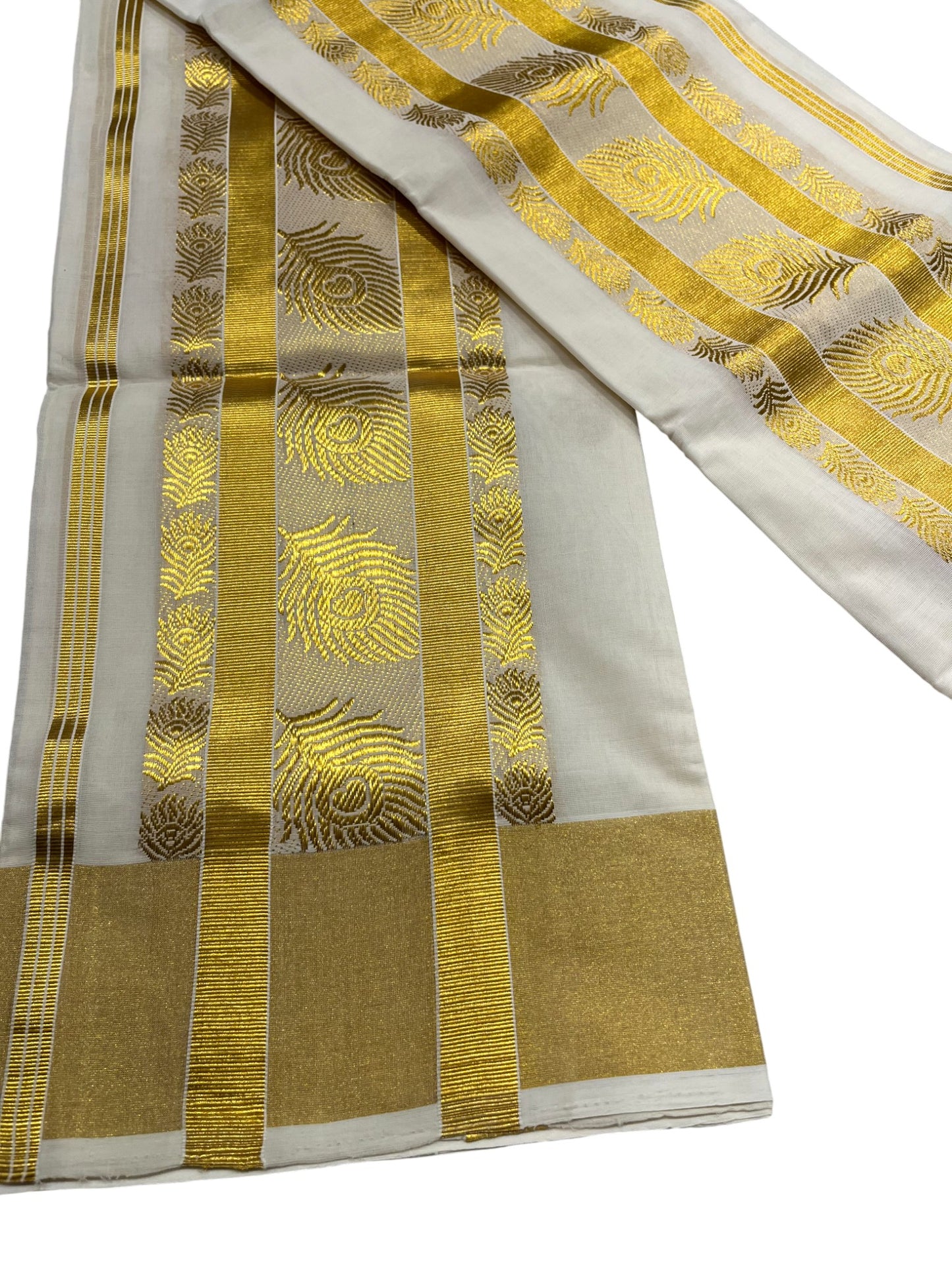 Southloom Premium Handloom Set Mundu with Kasavu and Golden Border (2.80 Mtr)