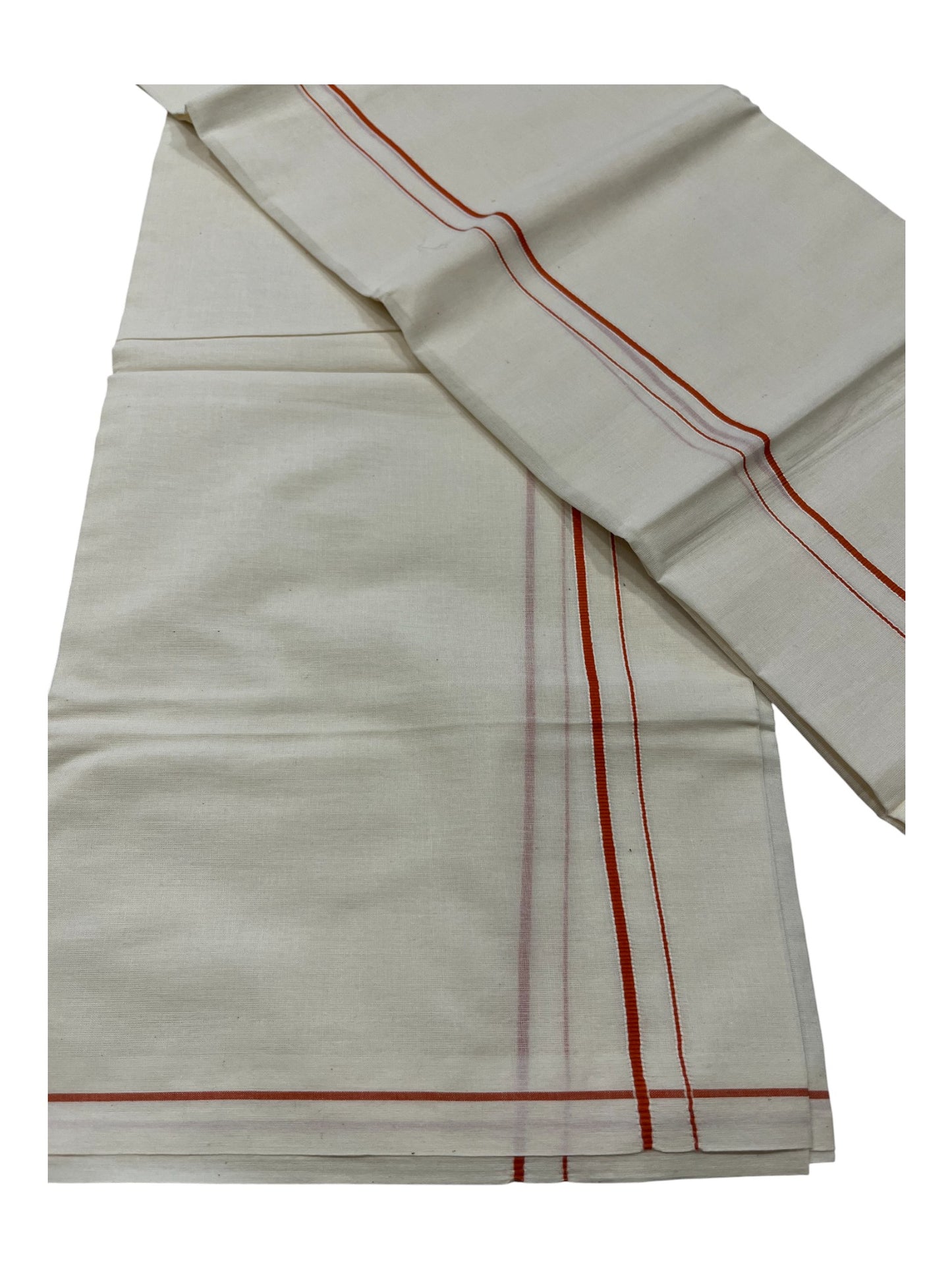 Kerala Cotton Mundum Neriyathum Single (Set Mundu) with Orange Eerkkil Kara