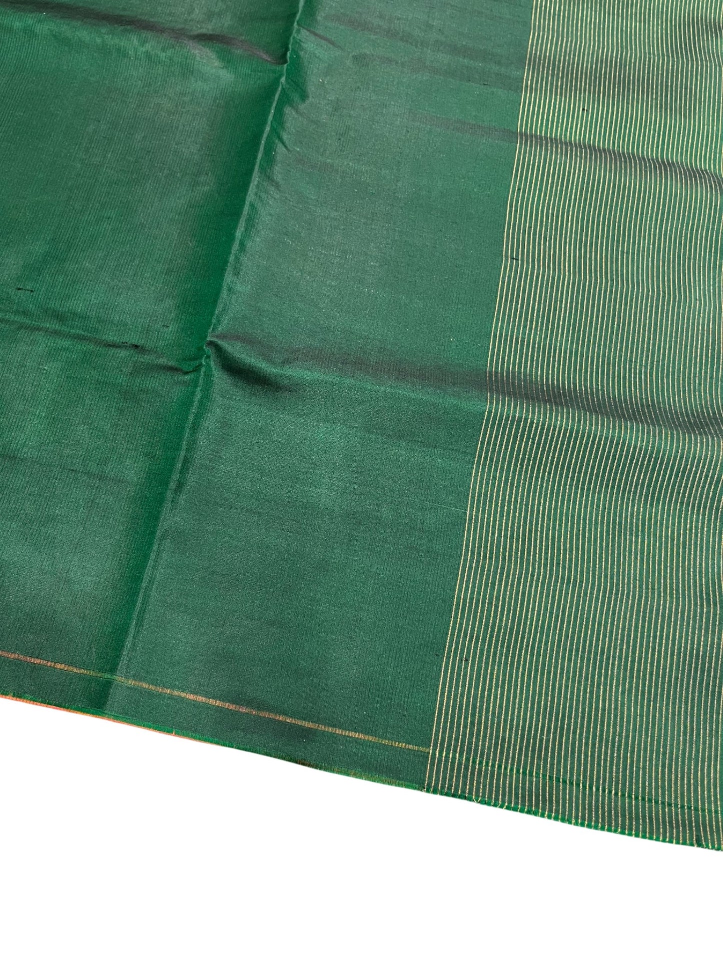 Southloom Pure Handloom Bridal Kanchipuram Silk Saree with Korvai Work (Orange & Green)