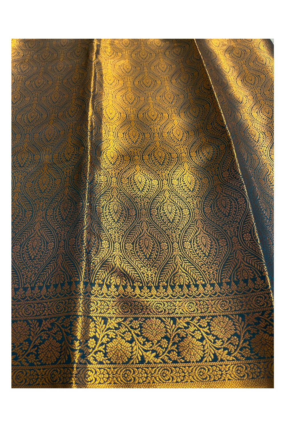 Southloom Banarasi Silk Brocade Bridal Saree WIth Woven Borders And Blouse Piece in Gold and Blue