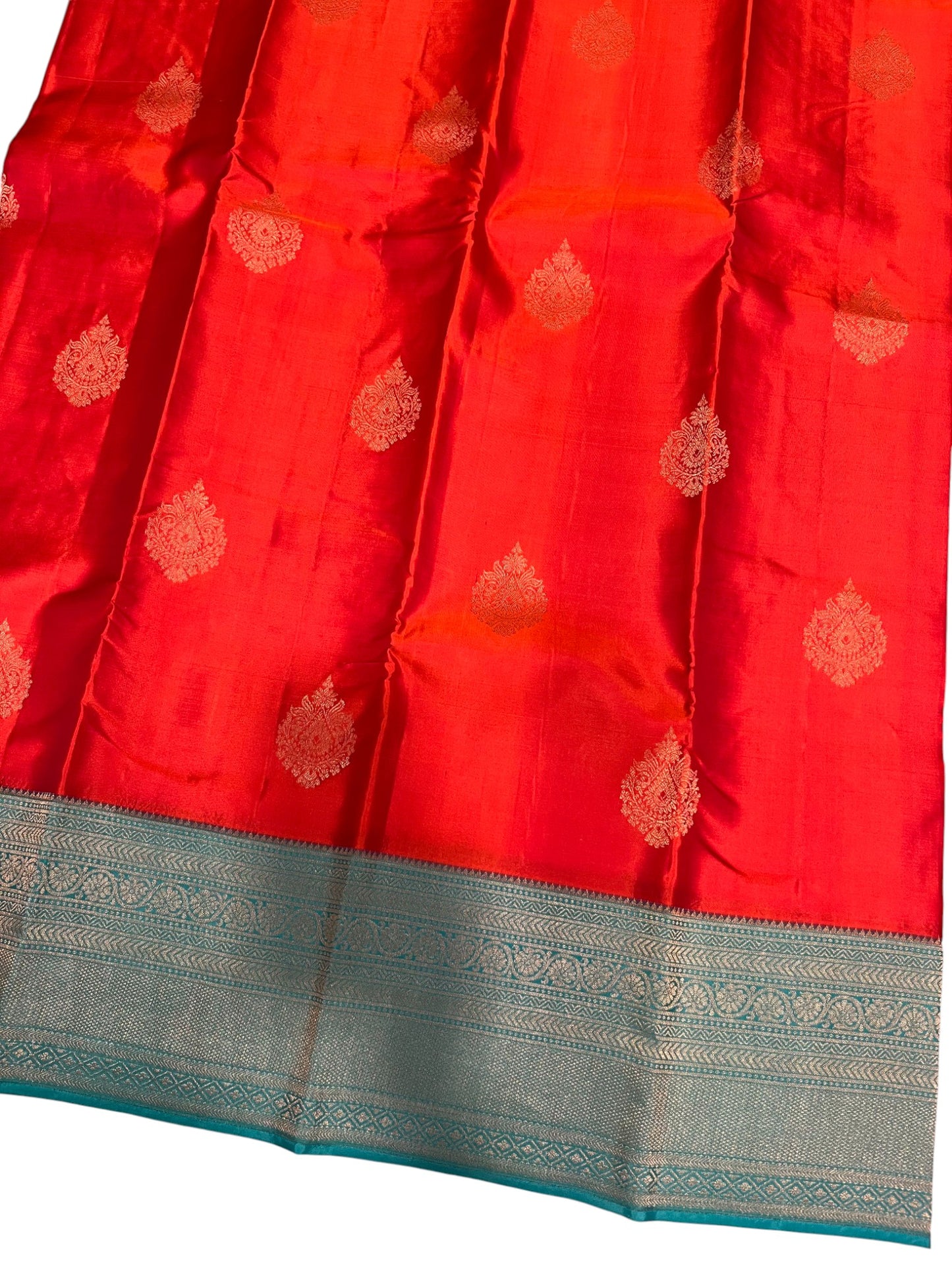 Southloom Premium Bridal Handloom Kanchipuram Silk Saree With Butta Works (Orange & Blue)