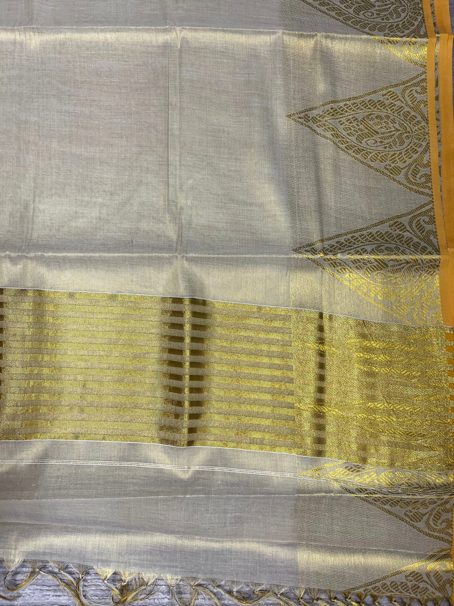 Southloom Tissue Kerala Kasavu Saree with and Temple Border