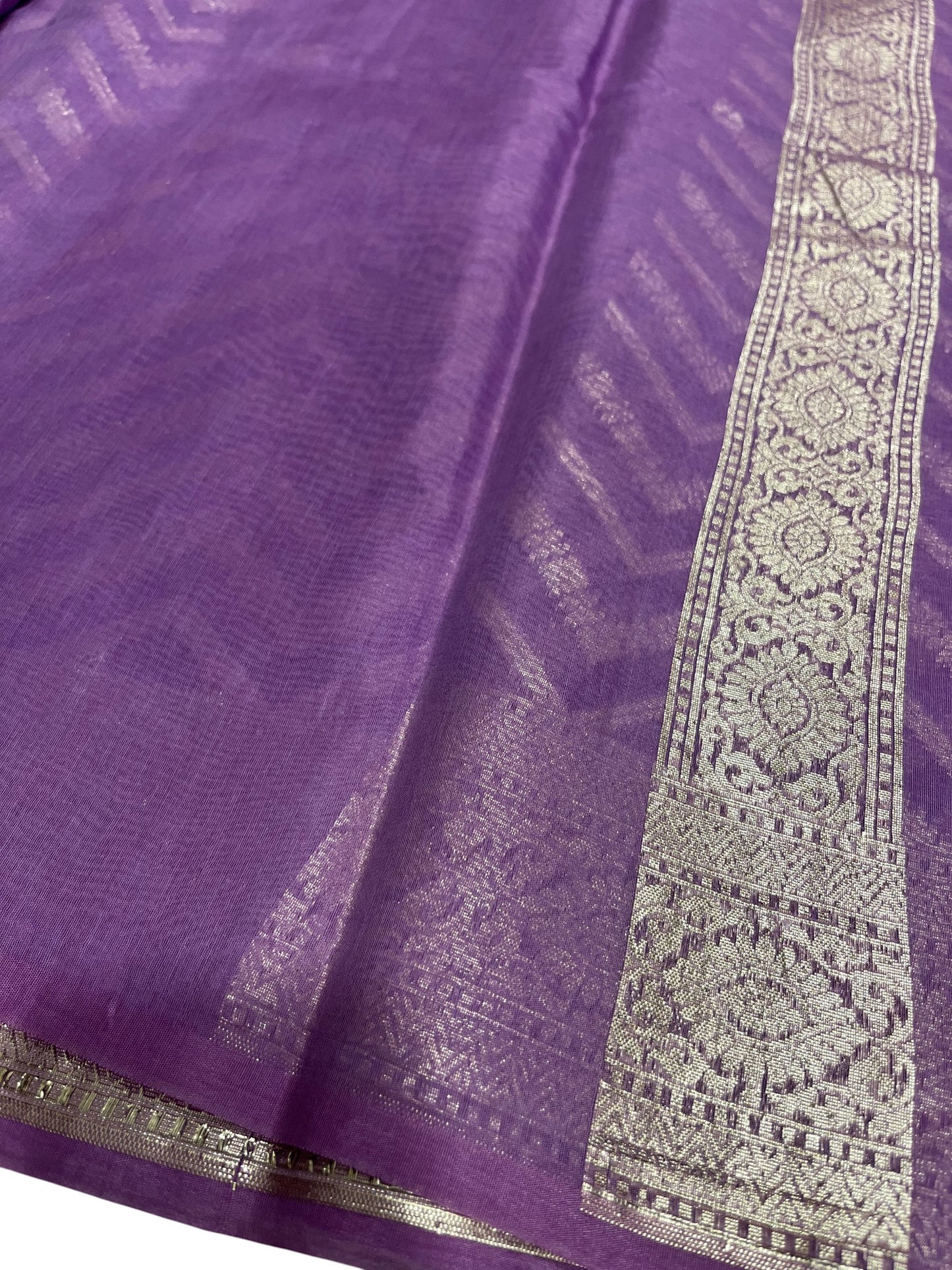 Southloom Cotton Banarasi Silk Saree with Woven Work on Body and Borders (Lavender)