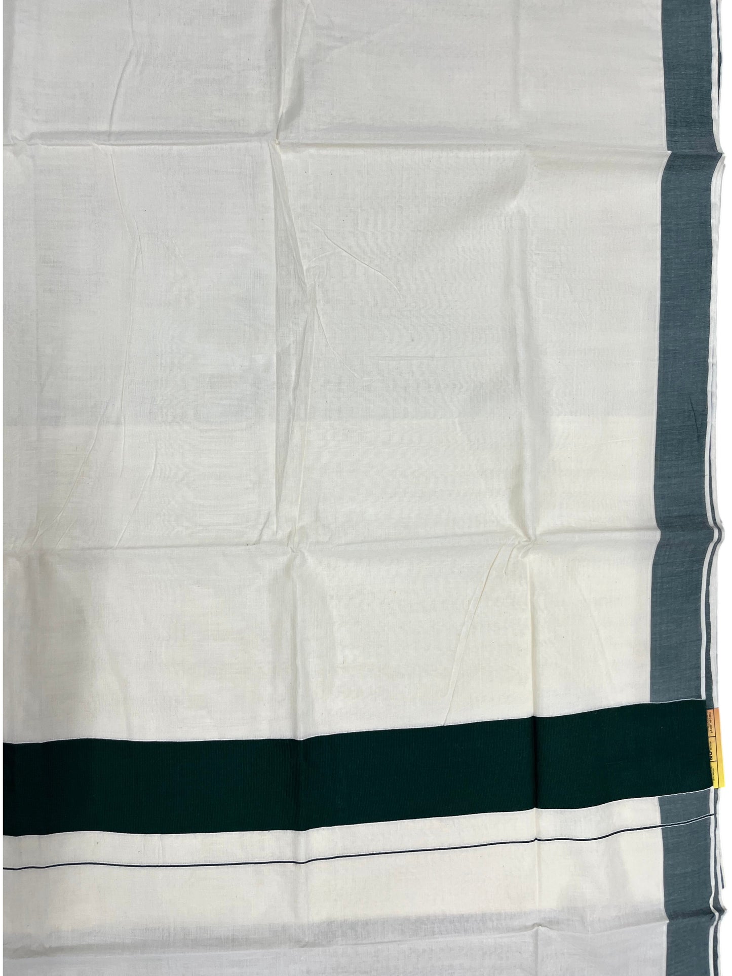 Southloom Kerala Pure Cotton Plain Kasavu Saree with Dark Green Border 3 inch