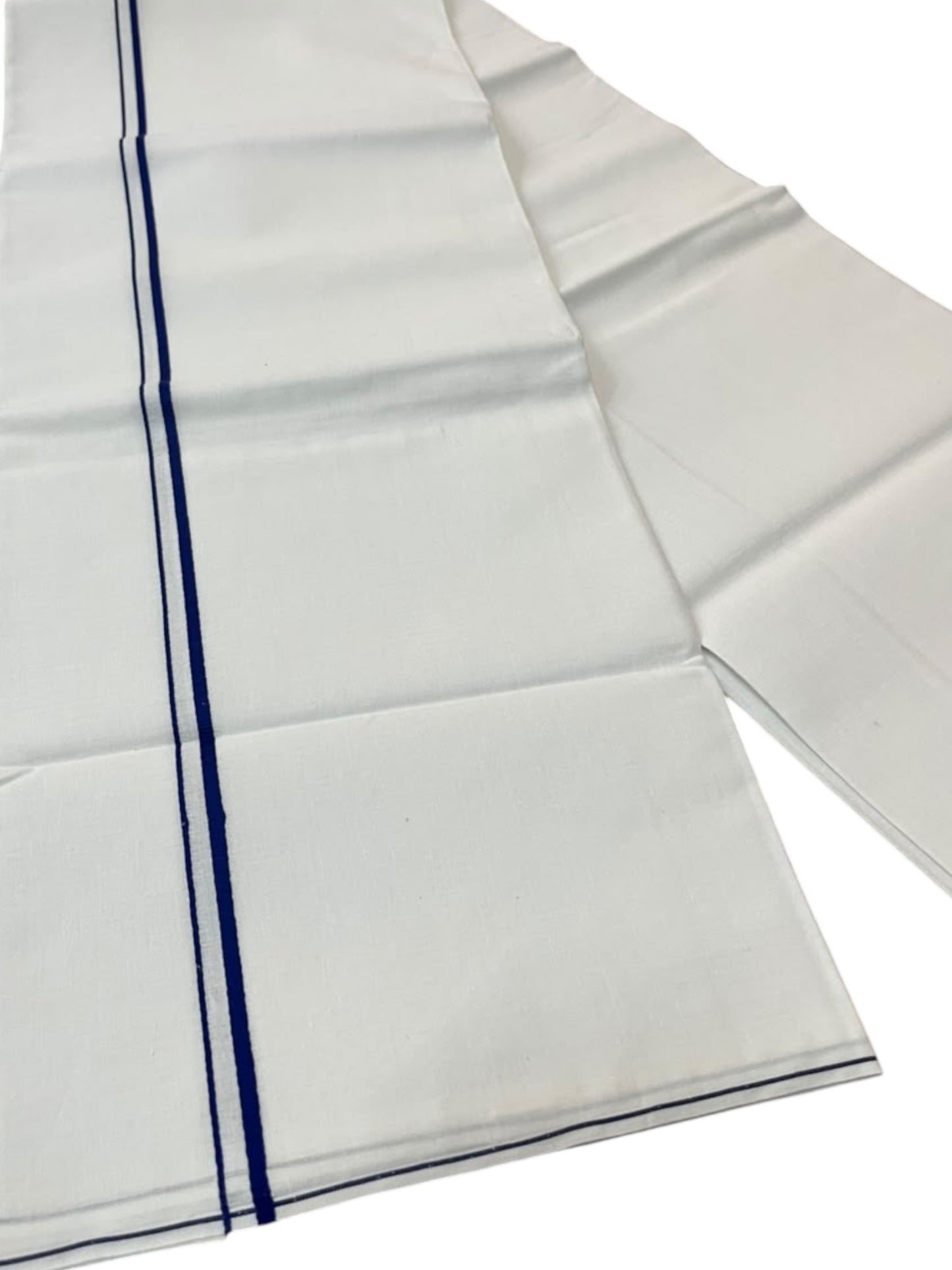 Southloom Pure White Cotton Single Mundu with Blue Border (South Indian Kerala Dhoti)