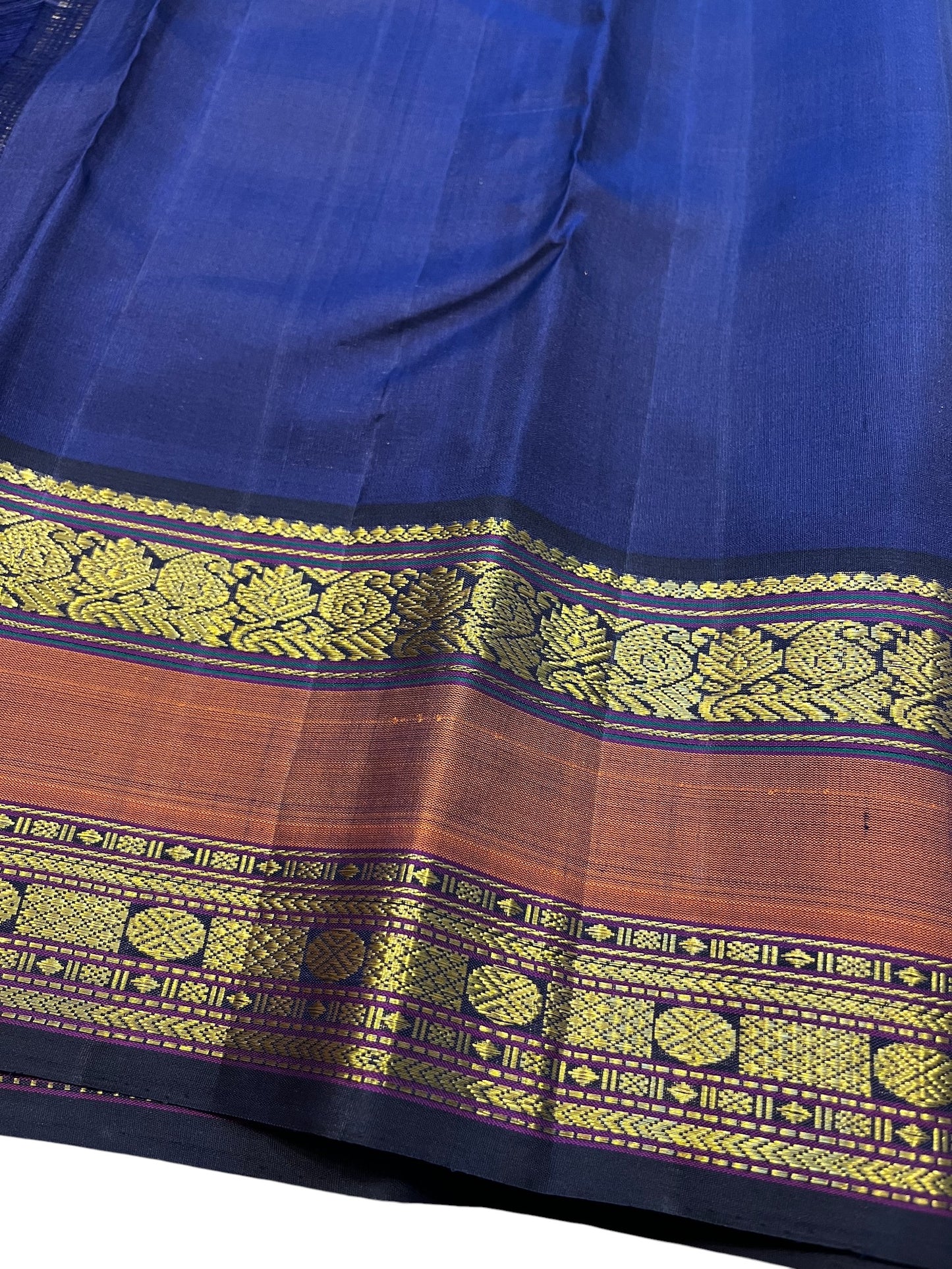Southloom Pure Handloom Kanchipuram Silk Saree with Korvai Work (Blue & Green )
