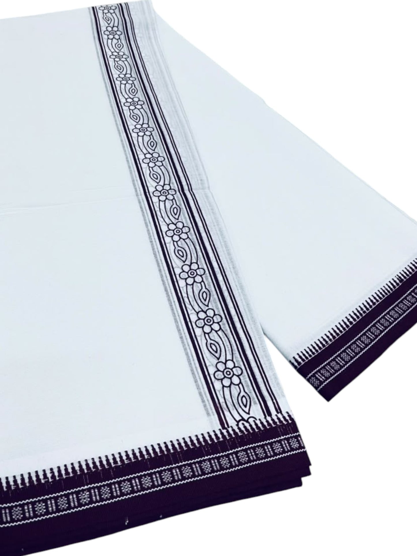 Southloom White Maroon Printed Single Mundu / Otta Mundu / Lungi (South Indian Kerala Dhoti)