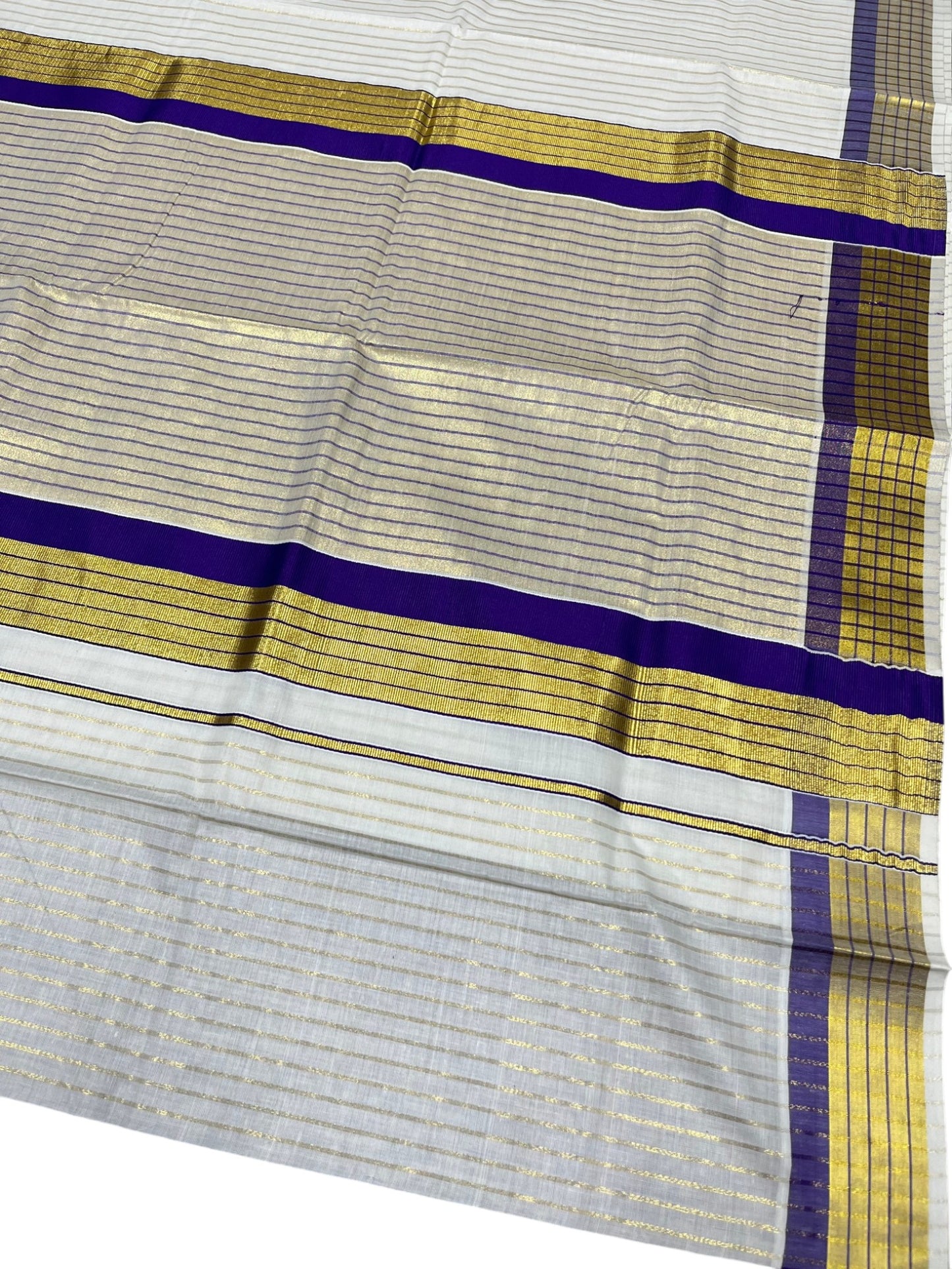 Southloom Kerala Pure Cotton Saree with Stripes on Body and Borders in Violet